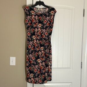 Floral Midi Dress with Black and Pink Accents